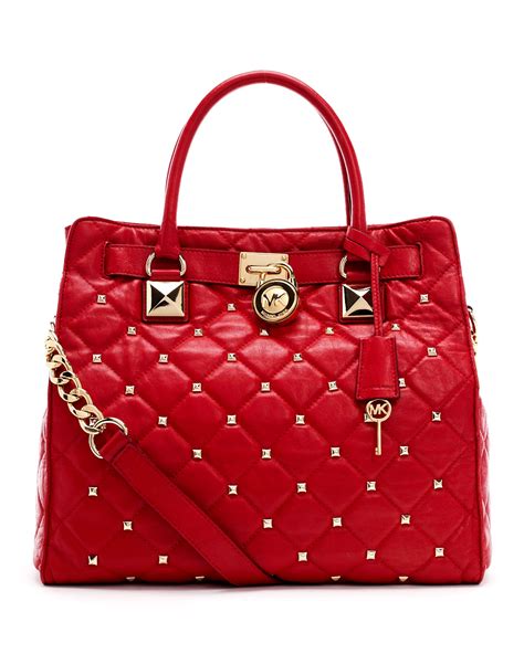 michael kors red hamilton bag|michael kors hamilton studded tote.